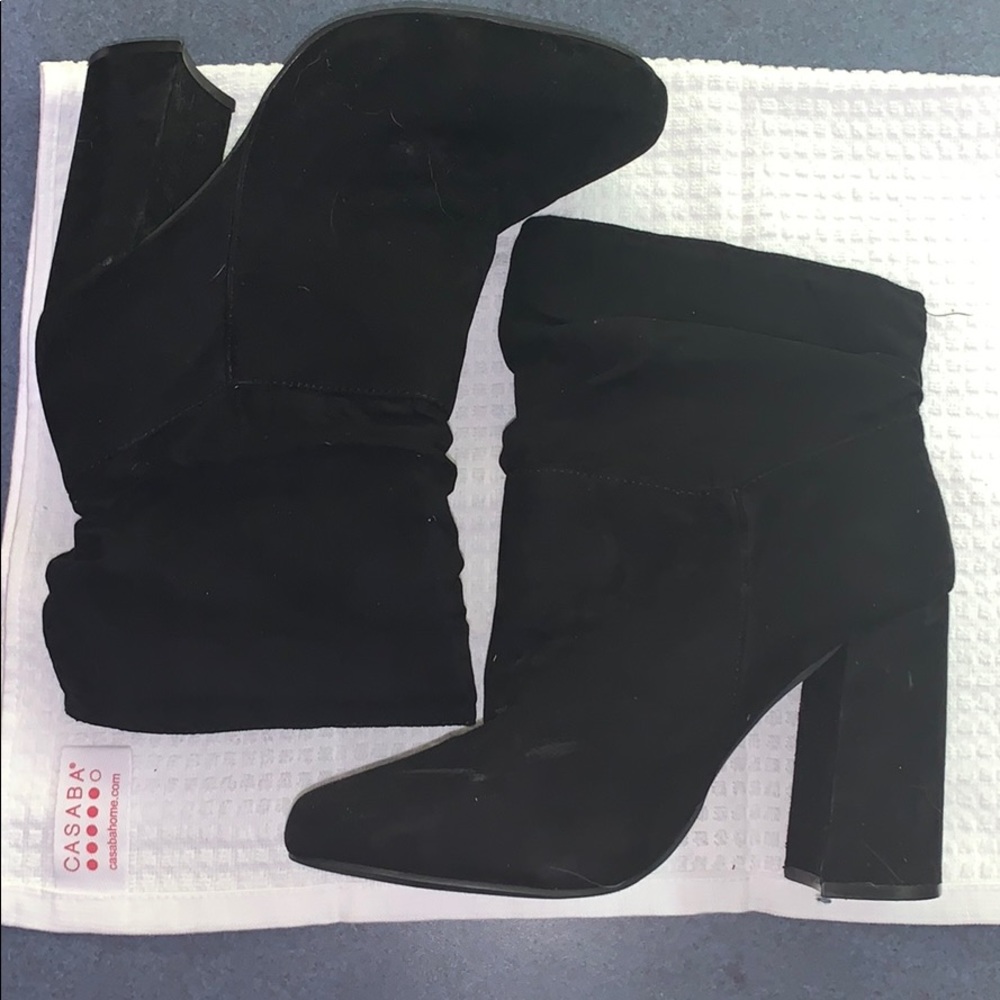 Black faux suede heels